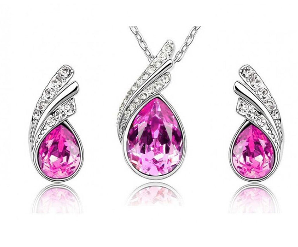 Sparkling Angel Teardrop Chain Necklaces & Earring Sets